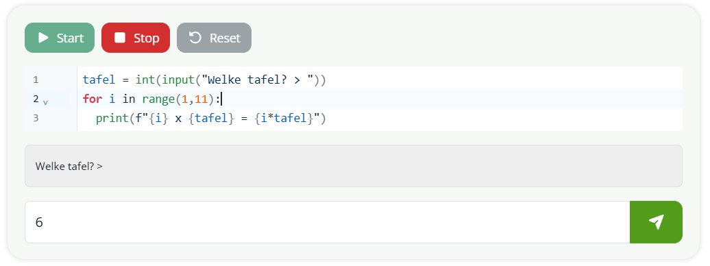 Screenshot van de Python-editor met input